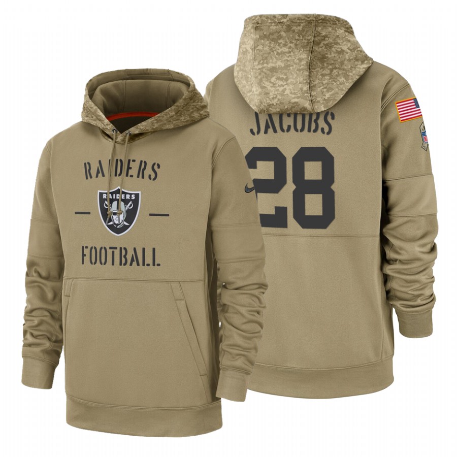 Oakland Raiders #28 Josh Jacobs Tan 2019 Salute To Service Name & Number Sideline Therma Pullover Hoodie cheap jerseys for sale - CheapJerseys.Shop