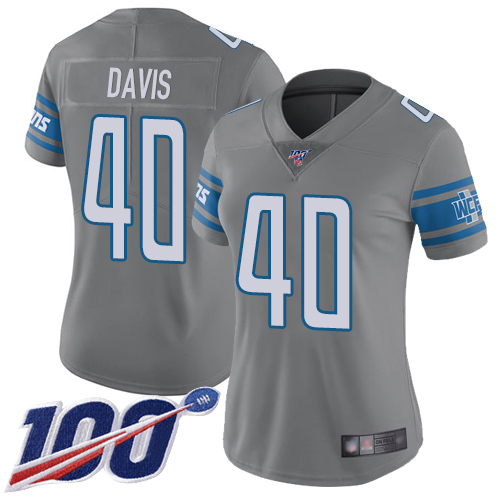 Detroit Lions #40 Jarrad Davis Gray Women's Stitched Limited Rush 100th Season Jersey Womens cheap jerseys for sale - CheapJerseys.Shop