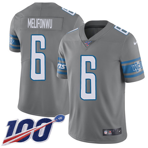 Lions #6 Ifeatu Melifonwu Gray Men's Stitched Limited Rush 100th Season Jersey cheap jerseys for sale - CheapJerseys.Shop
