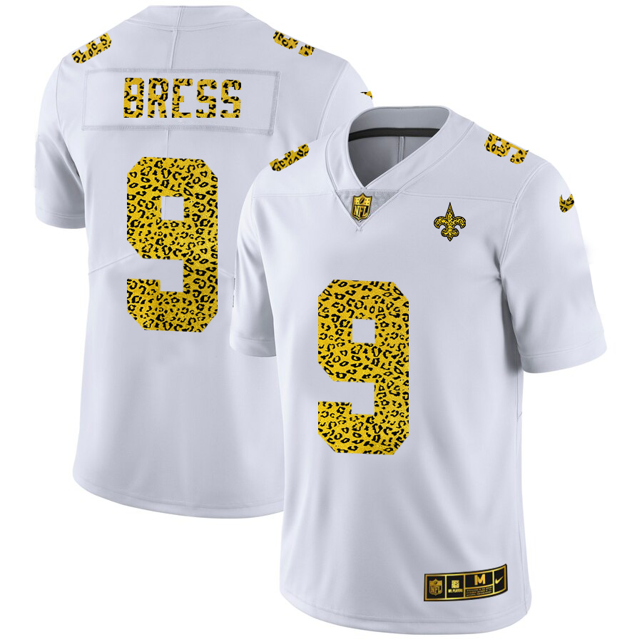 New Orleans Saints #9 Drew Brees Men's Flocked Leopard Print Vapor Limited Jersey White cheap jerseys for sale - CheapJerseys.Shop