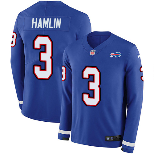 Bills #3 Damar Hamlin Royal Blue Team Color Youth Stitched Limited Therma Long Sleeve Jersey cheap jerseys for sale - CheapJerseys.Shop