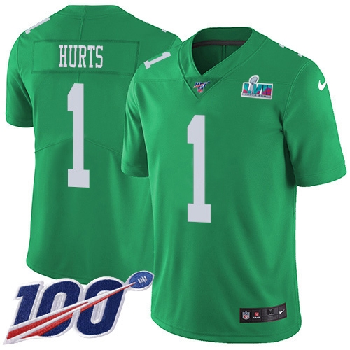 Eagles #1 Jalen Hurts Green Super Bowl LVII Patch Men's Stitched Limited Rush 100th Season Jersey cheap jerseys for sale - CheapJerseys.Shop