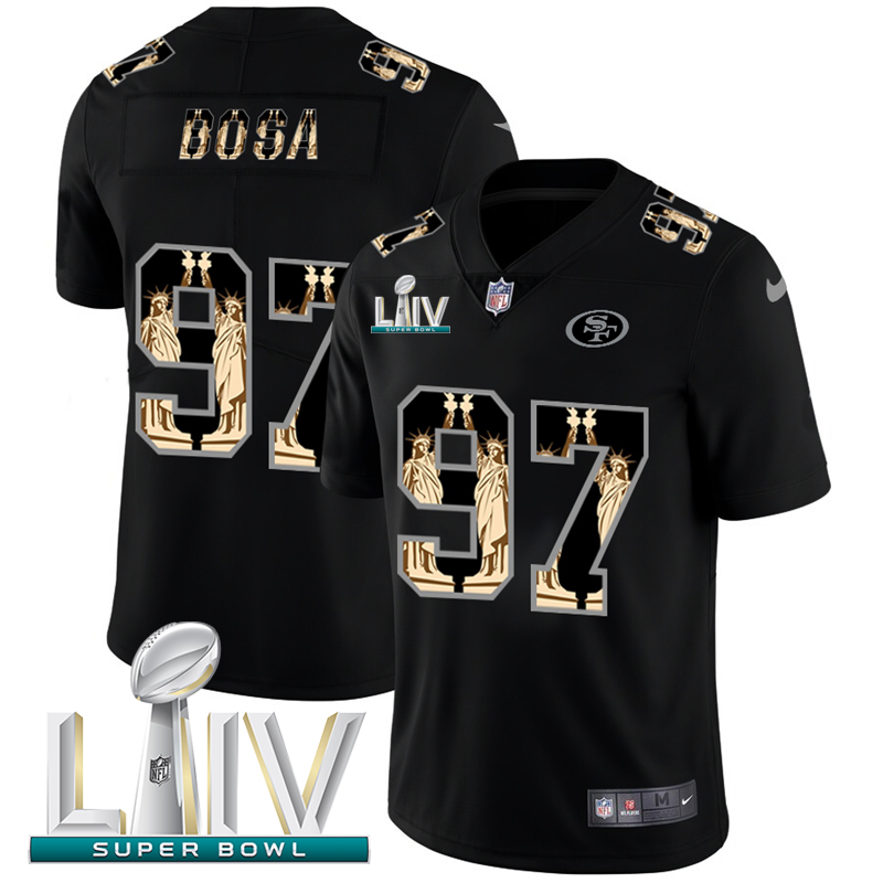 San Francisco 49ers #97 Nick Bosa Carbon Black Super Bowl LIV 2020 Vapor Statue Of Liberty Limited Jersey cheap jerseys for sale - CheapJerseys.Shop