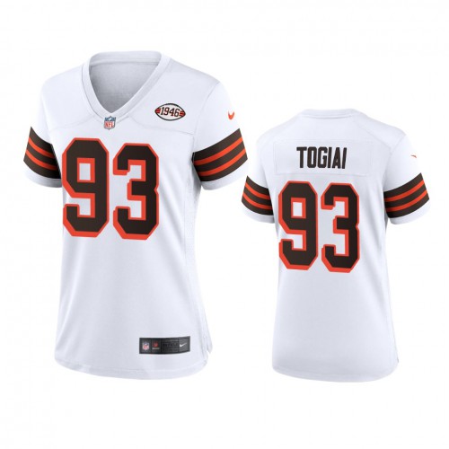 Women Cleveland Browns #93 Tommy Togiai 1946 Collection Alternate Game Limited Jersey - White Womens cheap jerseys for sale - CheapJerseys.Shop