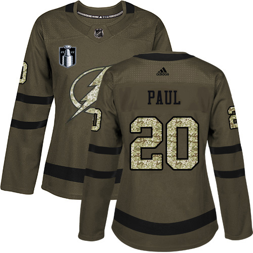 Tampa Bay Lightning #20 Nicholas Paul Green Women's 2022 Stanley Cup Final Patch Salute to Service Stitched Jersey Womens cheap jerseys for sale - CheapJerseys.Shop