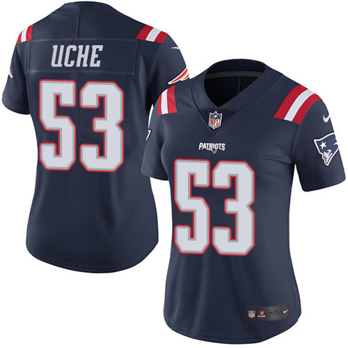 New England Patriots #53 Josh Uche Navy Blue Women's Stitched Limited Rush Jersey Womens cheap jerseys for sale - CheapJerseys.Shop