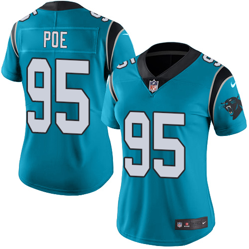 Carolina Panthers #95 Dontari Poe Blue Women's Stitched Limited Rush Jersey Womens cheap jerseys for sale - CheapJerseys.Shop