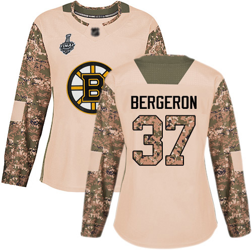 Boston Bruins #37 Patrice Bergeron Camo Authentic 2017 Veterans Day Stanley Cup Final Bound Women's Stitched Jersey Womens cheap jerseys for sale - CheapJerseys.Shop