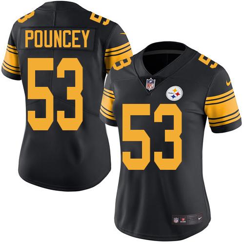 Pittsburgh Steelers #53 Maurkice Pouncey Black Women's Stitched Limited Rush Jersey Womens cheap jerseys for sale - CheapJerseys.Shop