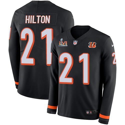 Cincinnati Bengals #21 Mike Hilton Black Team Color Super Bowl LVI Patch Youth Stitched Limited Therma Long Sleeve Jersey Youth cheap jerseys for sale - CheapJerseys.Shop