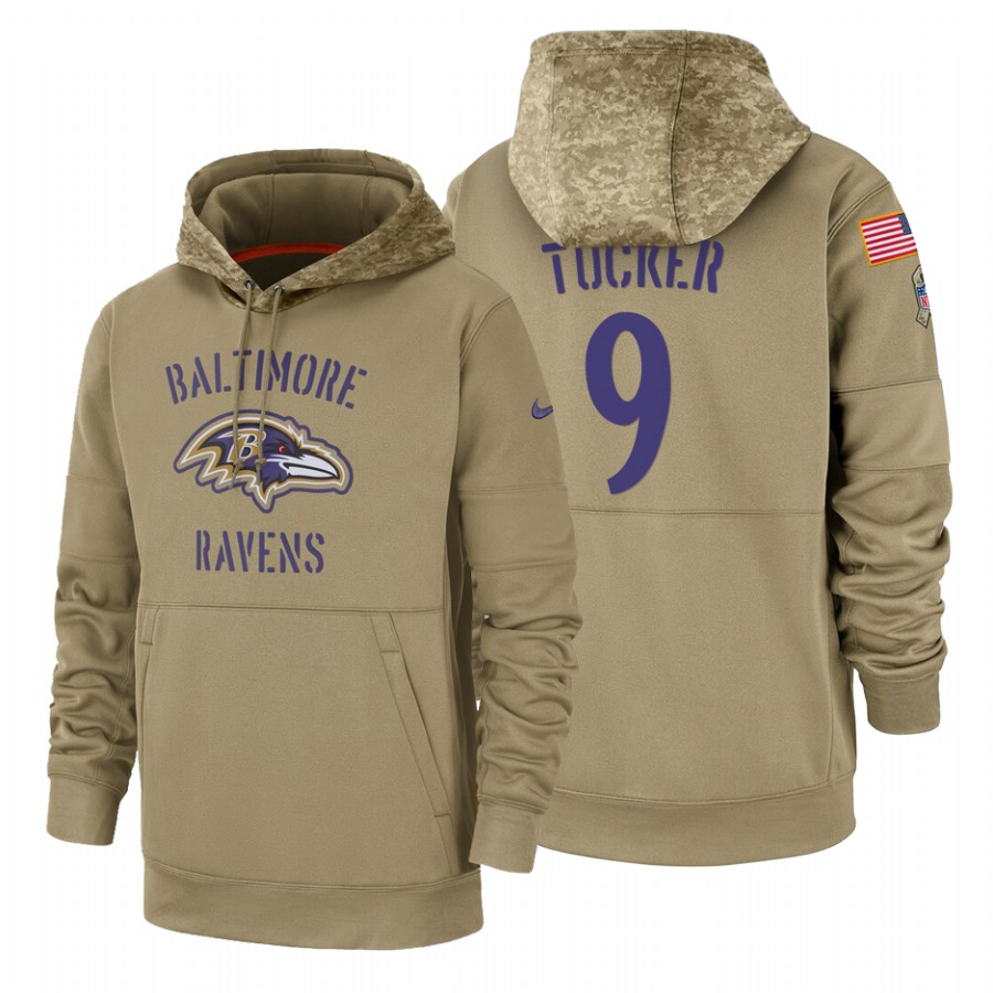 Baltimore Ravens #9 Justin Tucker Tan 2019 Salute To Service Name & Number Sideline Therma Pullover Hoodie cheap jerseys for sale - CheapJerseys.Shop