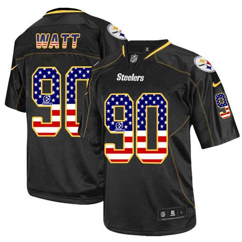 Steelers #90 T. J. Watt Black Men's Stitched Elite USA Flag Fashion Jersey cheap jerseys for sale - CheapJerseys.Shop