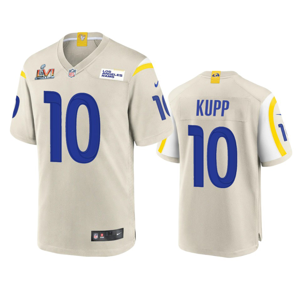 Los Angeles Rams #10 Cooper Kupp Men's Super Bowl LVI Patch Game Jersey - Bone cheap jerseys for sale - CheapJerseys.Shop