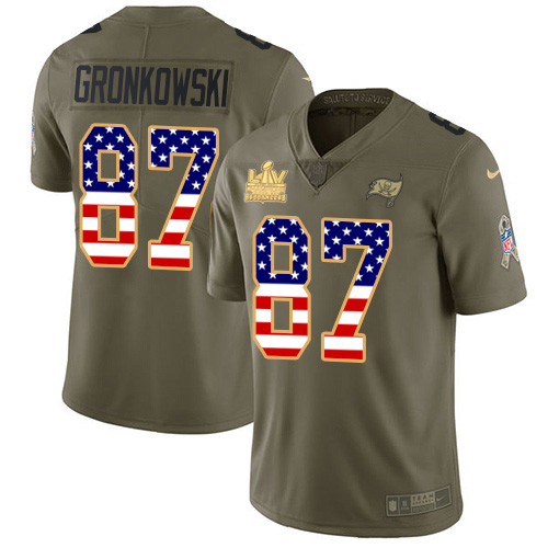 Buccaneers #87 Rob Gronkowski Olive/USA Flag Youth Super Bowl LV Champions Patch Stitched Limited 2017 Salute To Service Jersey cheap jerseys for sale - CheapJerseys.Shop