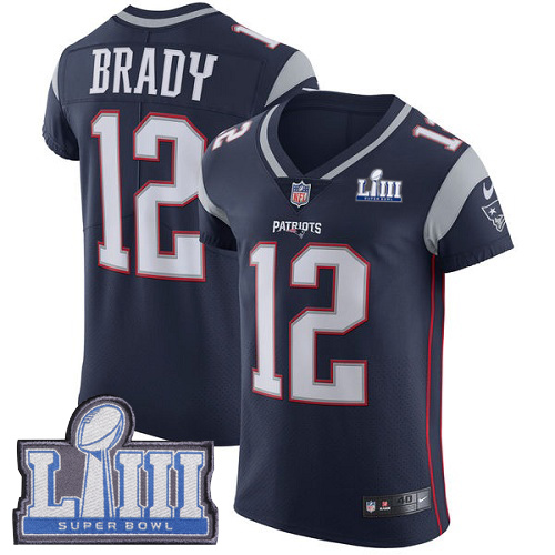 Patriots #12 Tom Brady Navy Blue Team Color Super Bowl LIII Bound Men's Stitched Vapor Untouchable Elite Jersey cheap jerseys for sale - CheapJerseys.Shop
