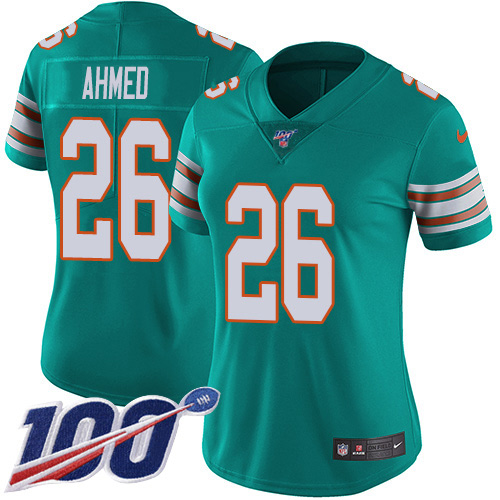 Miami Dolphins #26 Salvon Ahmed Aqua Green Alternate Women's Stitched 100th Season Vapor Untouchable Limited Jersey Womens cheap jerseys for sale - CheapJerseys.Shop