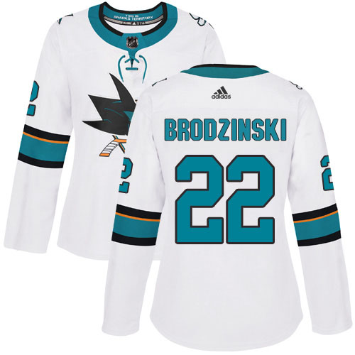 San Jose Sharks #22 Jonny Brodzinski White Road Authentic Women's Stitched Jersey Womens cheap jerseys for sale - CheapJerseys.Shop
