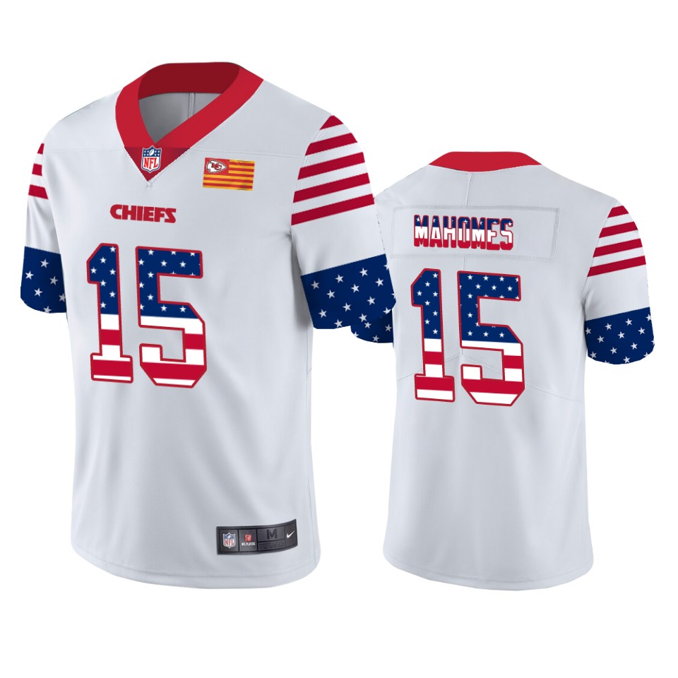 Kansas City Chiefs #15 Patrick Mahomes White Men's Team Logo USA Flag Vapor Untouchable Limited Jersey cheap jerseys for sale - CheapJerseys.Shop