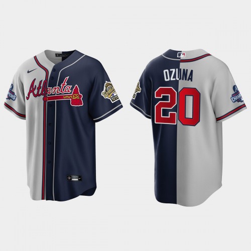 Atlanta Atlanta Braves #20 Marcell Ozuna Men's 2021 World Series Champions 1995 Throwback Split Gray Navy Stitched Jersey Men's cheap jerseys for sale - CheapJerseys.Shop