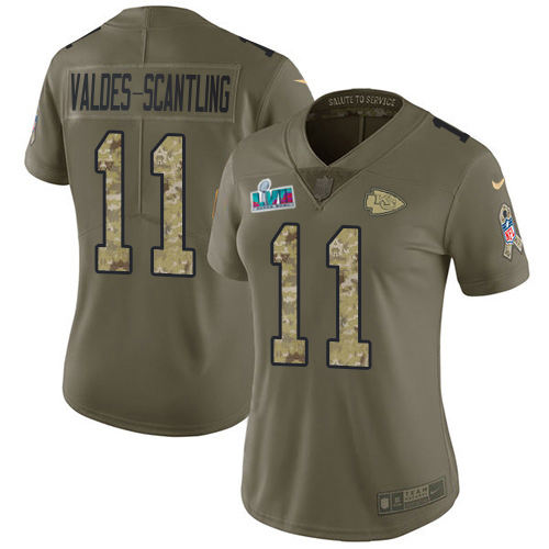 Chiefs #11 Marquez Valdes-Scantling Olive/Camo Super Bowl LVII Patch Women's Stitched Limited 2017 Salute To Service Jersey cheap jerseys for sale - CheapJerseys.Shop