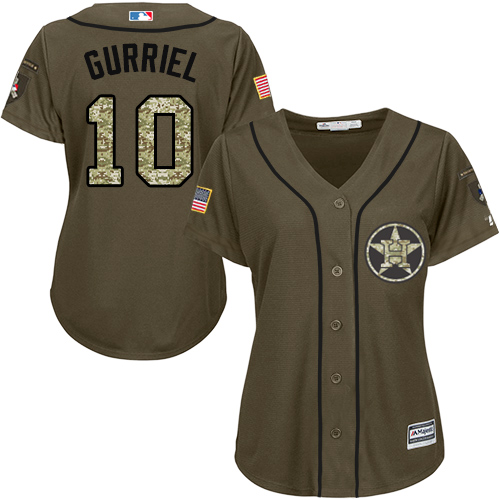 Houston Astros #10 Yuli Gurriel Green Salute to Service Women's Stitched Jersey Womens cheap jerseys for sale - CheapJerseys.Shop