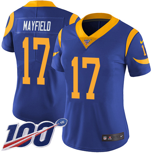 Rams #17 Baker Mayfield Royal Blue Alternate Women's Stitched 100th Season Vapor Untouchable Limited Jersey cheap jerseys for sale - CheapJerseys.Shop