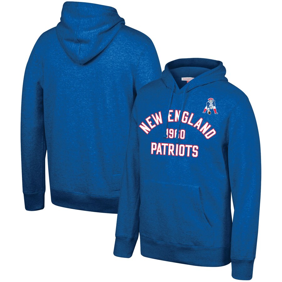 New England Patriots Mitchell & Ness Team History Pullover Hoodie Blue cheap jerseys for sale - CheapJerseys.Shop