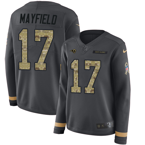 Rams #17 Baker Mayfield Anthracite Salute To Service Women's Stitched Limited Therma Long Sleeve Jersey cheap jerseys for sale - CheapJerseys.Shop