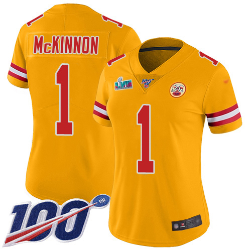 Chiefs #1 Jerick McKinnon Gold Super Bowl LVII Patch Women's Stitched Limited Inverted Legend 100th Season Jersey cheap jerseys for sale - CheapJerseys.Shop
