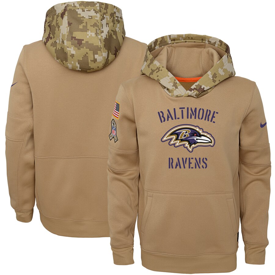 Youth Baltimore Ravens Khaki 2019 Salute To Service Therma Pullover Hoodie cheap jerseys for sale - CheapJerseys.Shop