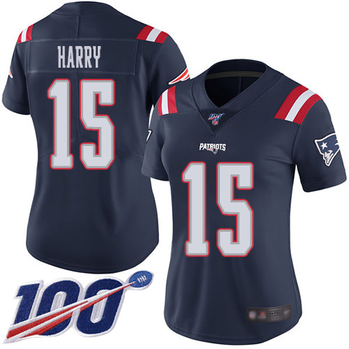 New England Patriots #15 N'Keal Harry Navy Blue Women's Stitched Limited Rush 100th Season Jersey Womens cheap jerseys for sale - CheapJerseys.Shop