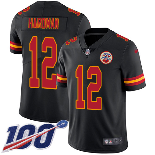 Chiefs #12 Mecole Hardman Black Youth Stitched Limited Rush 100th Season Jersey cheap jerseys for sale - CheapJerseys.Shop