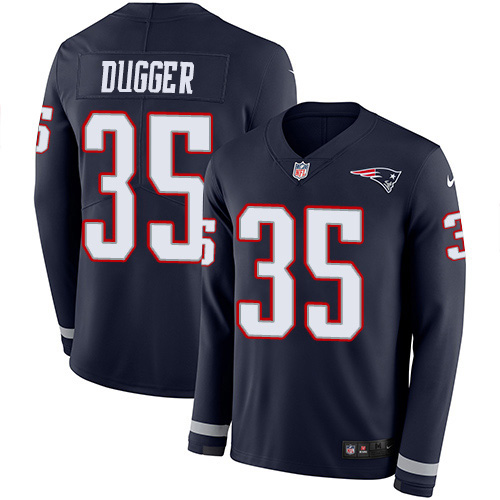 New England Patriots #35 Kyle Dugger Navy Blue Team Color Men's Stitched Limited Therma Long Sleeve Jersey Men's cheap jerseys for sale - CheapJerseys.Shop