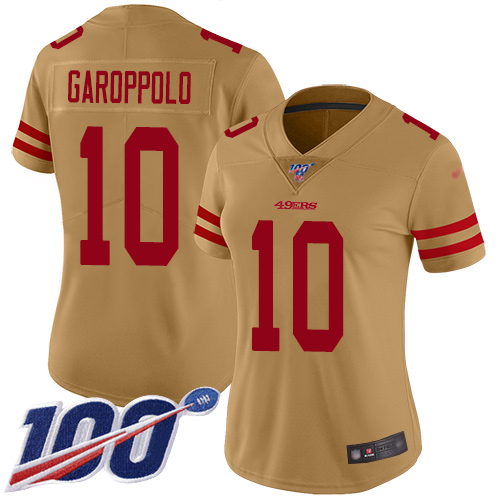 49ers #10 Jimmy Garoppolo Gold Women's Stitched Limited Inverted Legend 100th Season Jersey cheap jerseys for sale - CheapJerseys.Shop