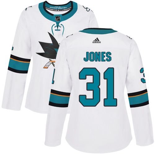 San Jose Sharks #31 Martin Jones White Road Authentic Women's Stitched Jersey Womens cheap jerseys for sale - CheapJerseys.Shop