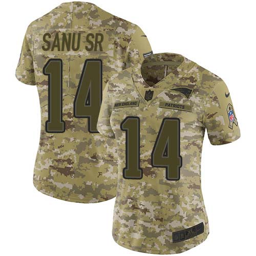 New England Patriots #14 Mohamed Sanu Sr Camo Women's Stitched Limited 2018 Salute to Service Jersey Womens cheap jerseys for sale - CheapJerseys.Shop