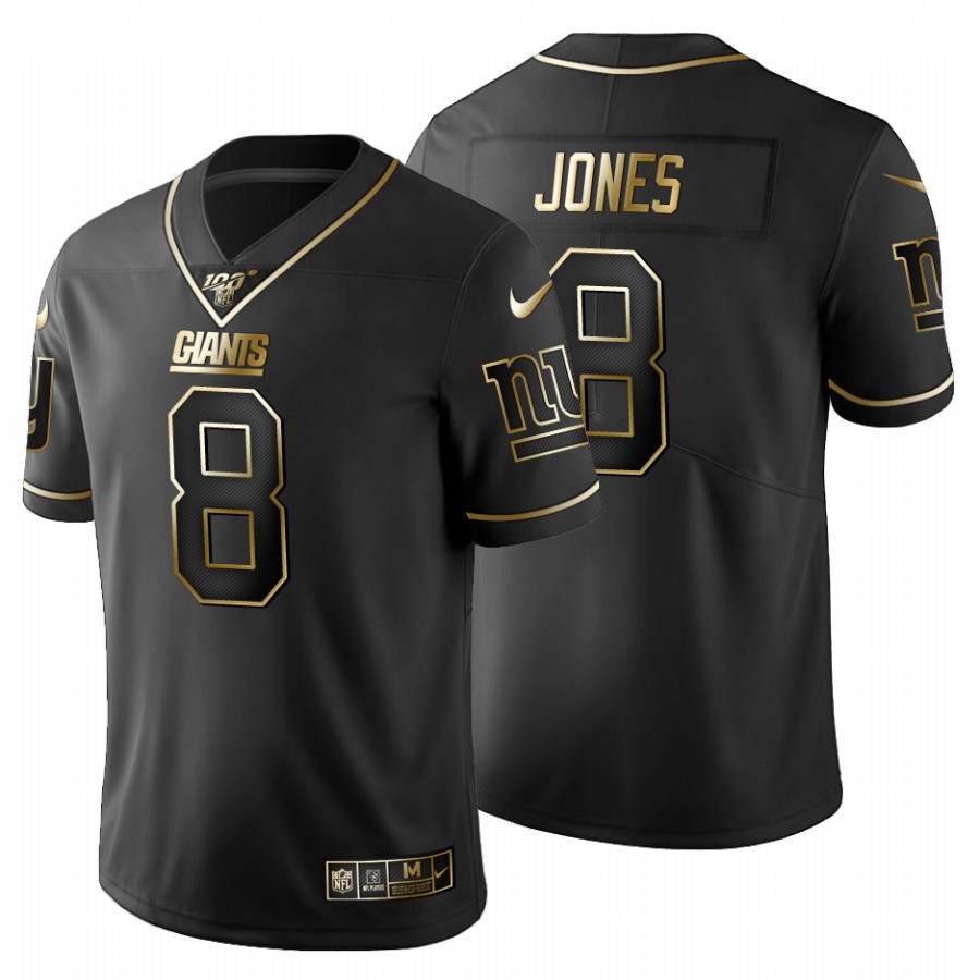 New York Giants #8 Daniel Jones Men's Black Golden Limited 100 Jersey cheap jerseys for sale - CheapJerseys.Shop