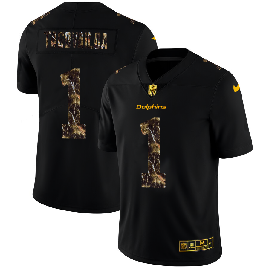 Miami Dolphins #1 Tua Tagovailoa Men's Black Flocked Lightning Vapor Limited Jersey cheap jerseys for sale - CheapJerseys.Shop