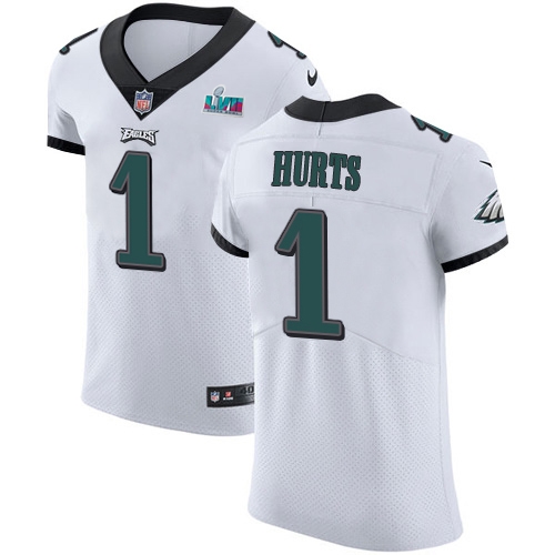 Eagles #1 Jalen Hurts White Super Bowl LVII Patch Men's Stitched New Elite Jersey cheap jerseys for sale - CheapJerseys.Shop