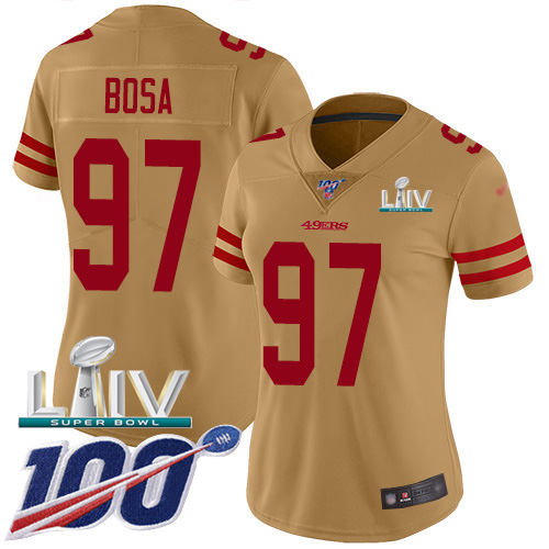 49ers #97 Nick Bosa Gold Super Bowl LIV 2020 Women's Stitched Limited Inverted Legend 100th Season Jersey cheap jerseys for sale - CheapJerseys.Shop