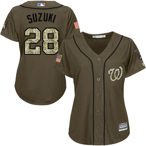 Washington Nationals #28 Kurt Suzuki Green Salute to Service Women's Stitched Jersey Womens cheap jerseys for sale - CheapJerseys.Shop