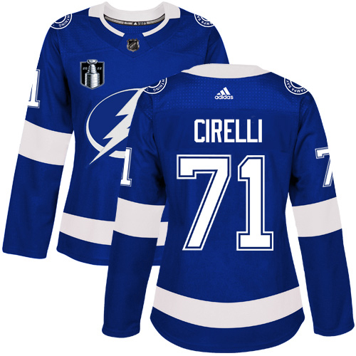 Tampa Bay Lightning #71 Anthony Cirelli Blue 2022 Stanley Cup Final Patch Women's Home Authentic Stitched Jersey Womens cheap jerseys for sale - CheapJerseys.Shop