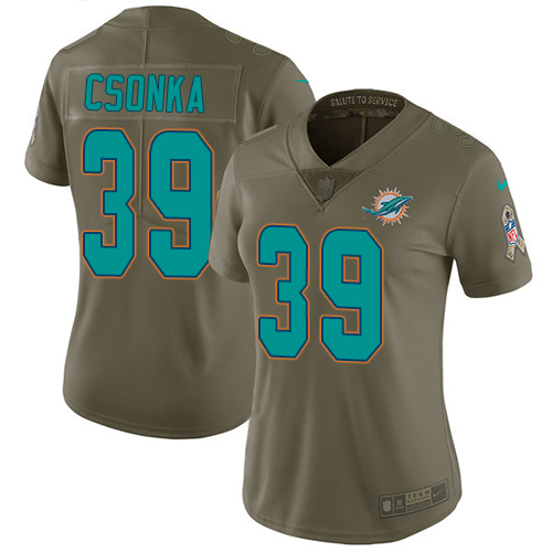 Miami Dolphins #39 Larry Csonka Olive Women's Stitched Limited 2017 Salute to Service Jersey Womens cheap jerseys for sale - CheapJerseys.Shop