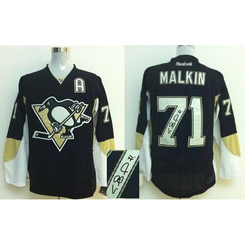 Pittsburgh Penguins #71 Evgeni Malkin Black Autographed Stitched Jersey Men's cheap jerseys for sale - CheapJerseys.Shop