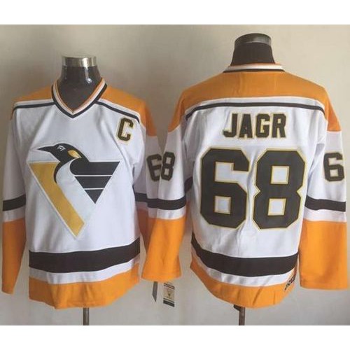 Pittsburgh Penguins #68 Jaromir Jagr White/Yellow CCM Throwback Stitched Jersey Men's cheap jerseys for sale - CheapJerseys.Shop