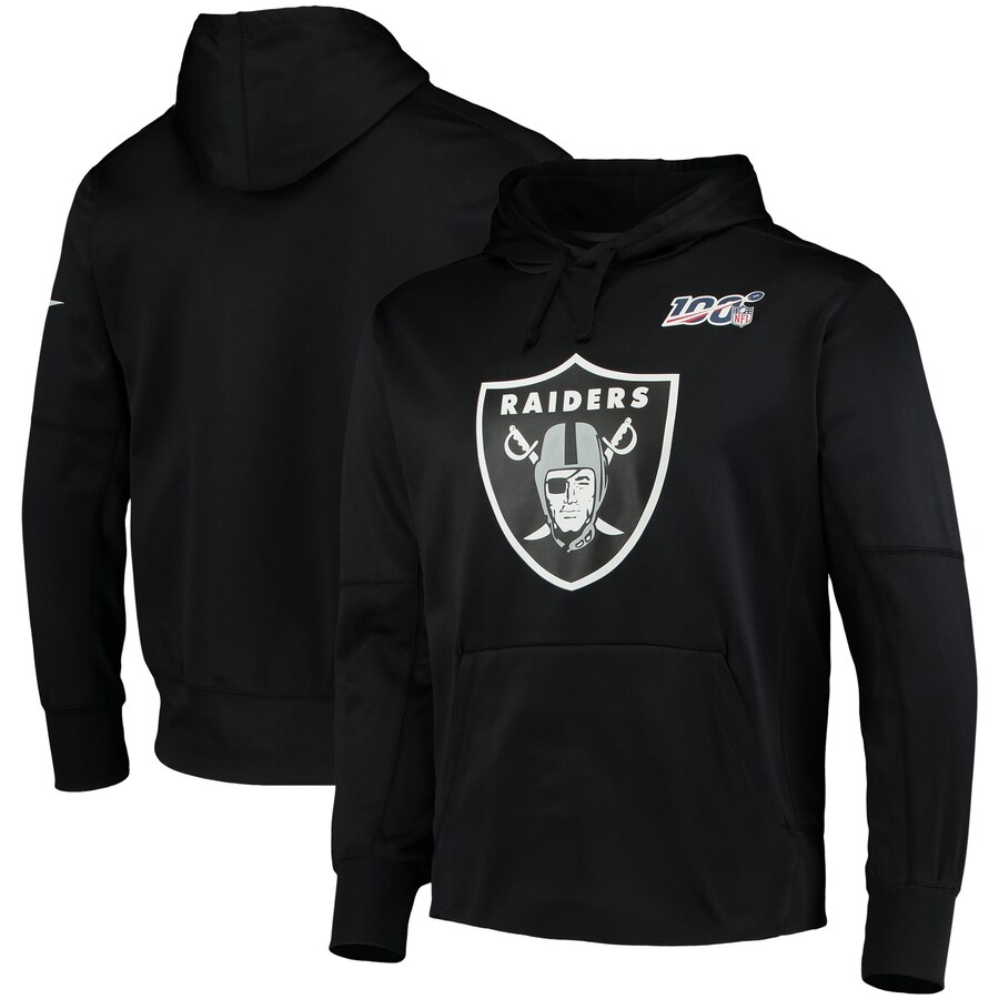 Las Vegas Raiders 100th Season Primary Logo Circuit Performance Pullover Hoodie Black cheap jerseys for sale - CheapJerseys.Shop