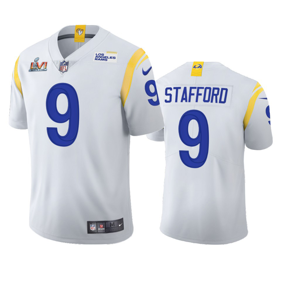 Los Angeles Rams #9 Matthew Stafford Men's Super Bowl LVI Patch 2021 Vapor Limited Jersey - White cheap jerseys for sale - CheapJerseys.Shop