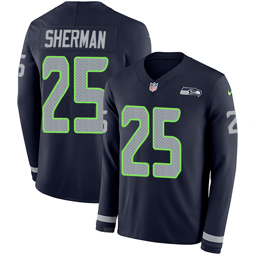 Seattle Seahawks #25 Richard Sherman Steel Blue Team Color Men's Stitched Limited Therma Long Sleeve Jersey Men's cheap jerseys for sale - CheapJerseys.Shop