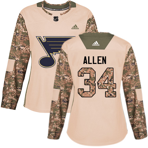 St. Louis Blues #34 Jake Allen Camo Authentic 2017 Veterans Day Women's Stitched Jersey Womens cheap jerseys for sale - CheapJerseys.Shop
