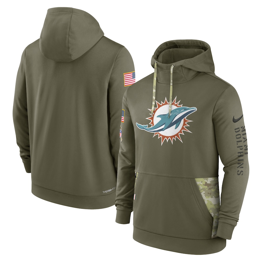 Miami Dolphins 2022 Salute To Service Therma Performance Pullover Hoodie - Olive cheap jerseys for sale - CheapJerseys.Shop